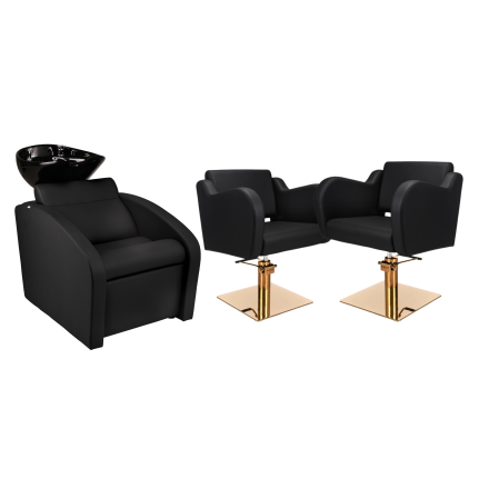 Zestaw Mebli Comfort + 2 Fotele Holly Czarne B Podstawa Kwadrat Złoty